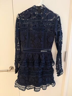 Self-Portrait Navy Lace Long Sleeve Mini Dress